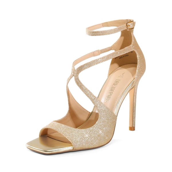 Cross Strappy Stiletto Heels - GOLD-GLITTER -  0